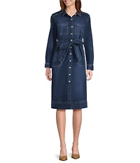 Tommy Bahama Indigo Denim Point Collar Long Sleeve Midi Shirtdress