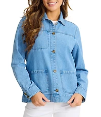 Tommy Bahama Indigo Herringbone Denim Point Collar Long Sleeve Button Front Chore Jacket