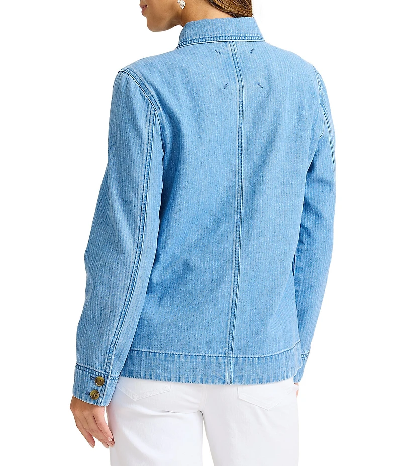 Tommy Bahama Indigo Herringbone Denim Point Collar Long Sleeve Button Front Chore Jacket