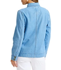 Tommy Bahama Indigo Herringbone Denim Point Collar Long Sleeve Button Front Chore Jacket