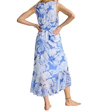 Tommy Bahama Island Bloom Ruffle Surplice V-Neck Sleeveless High Low Ruffle Wrap Midi Dress
