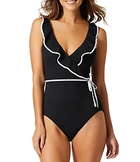Tommy Bahama Island Cays Cabana Surplice V-Neck Ruffle Wrap One Piece Swimsuit