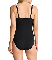 Tommy Bahama Island Cays Cabana Tie Front One Piece Swimsuit