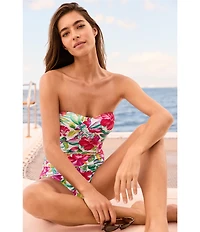 Tommy Bahama Island Cays Fiesta Floral Print Strapless One Piece Swimsuit