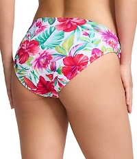 Tommy Bahama Island Cays Fiesta Floral Print Textured Side Shirred Reversible Hipster Swim Bottom