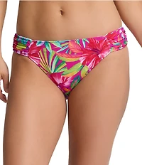 Tommy Bahama Island Cays Fiesta Floral Print Textured Side Shirred Reversible Hipster Swim Bottom