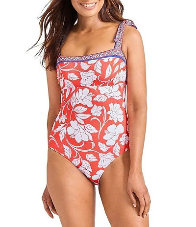 Tommy Bahama Island Cays Fiori Square Neck Tummy Control Bandeau One Piece Swimsuit