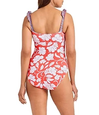 Tommy Bahama Island Cays Fiori Square Neck Tummy Control Bandeau One Piece Swimsuit