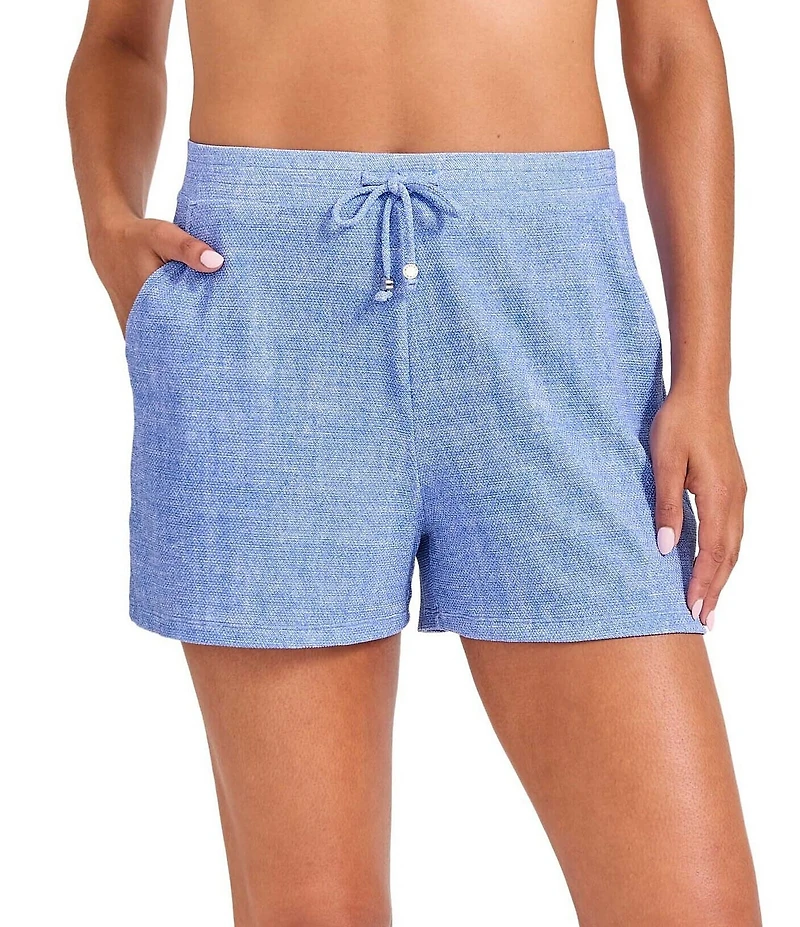Tommy Bahama Island Cays Solid Textured Elastic Drawstring Waist Pull-On Swim Cover-Up Shorts