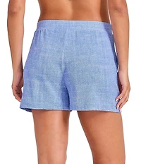 Tommy Bahama Island Cays Solid Textured Elastic Drawstring Waist Pull-On Swim Cover-Up Shorts
