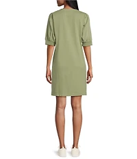 Tommy Bahama Islandscape Henley Pearl Buttons Short Puff Sleeve Shift Dress