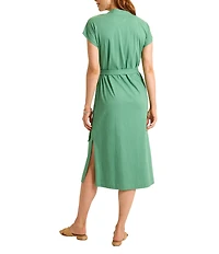 Tommy Bahama Islandscape Jersey V-Neck Short Sleeve Self-Belted Midi Dress