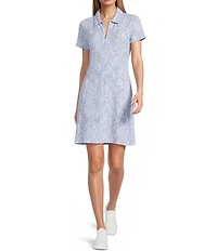 Tommy Bahama IslandZone® Aubrey Porto Fronds Quarter Zip Polo Short Sleeve Fit And Flare Dress