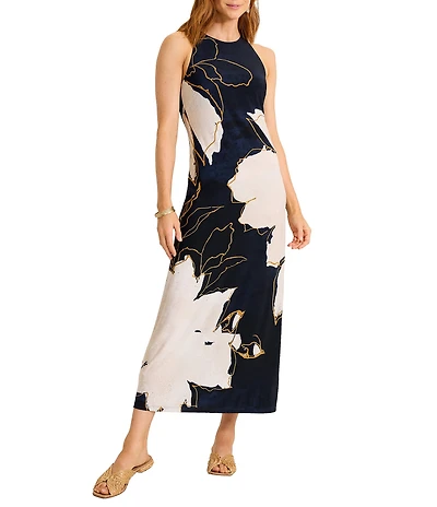 Tommy Bahama Jasmina Gilded Petals Crew Neck Sleeveless Maxi Dress