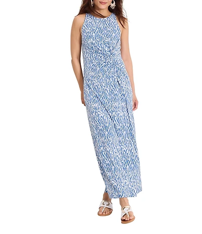 Tommy Bahama Jasmina Glimmer Bay Crew Neck Sleeveless Faux Wrap Maxi Dress
