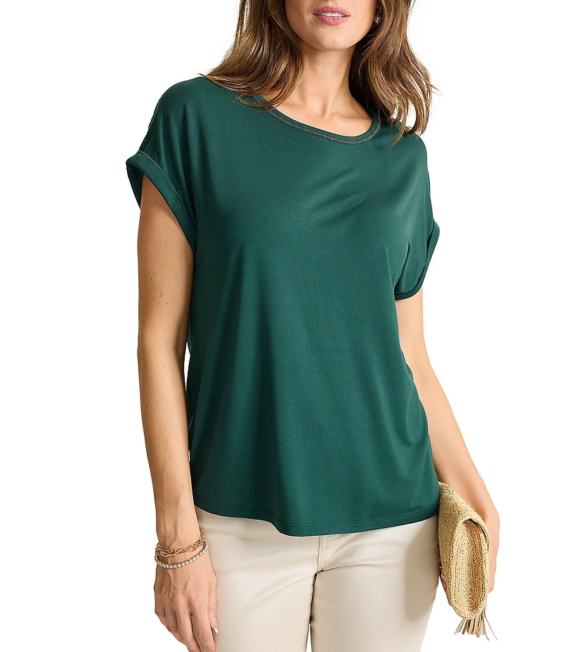 Tommy Bahama Kauai Caviar Beaded Crew Neck Rolled Short Sleeve Tee