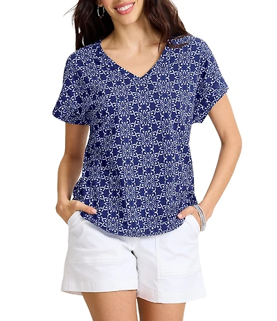 Tommy Bahama Kauai Coastal Tiles V-Neck Cap Sleeve Tee