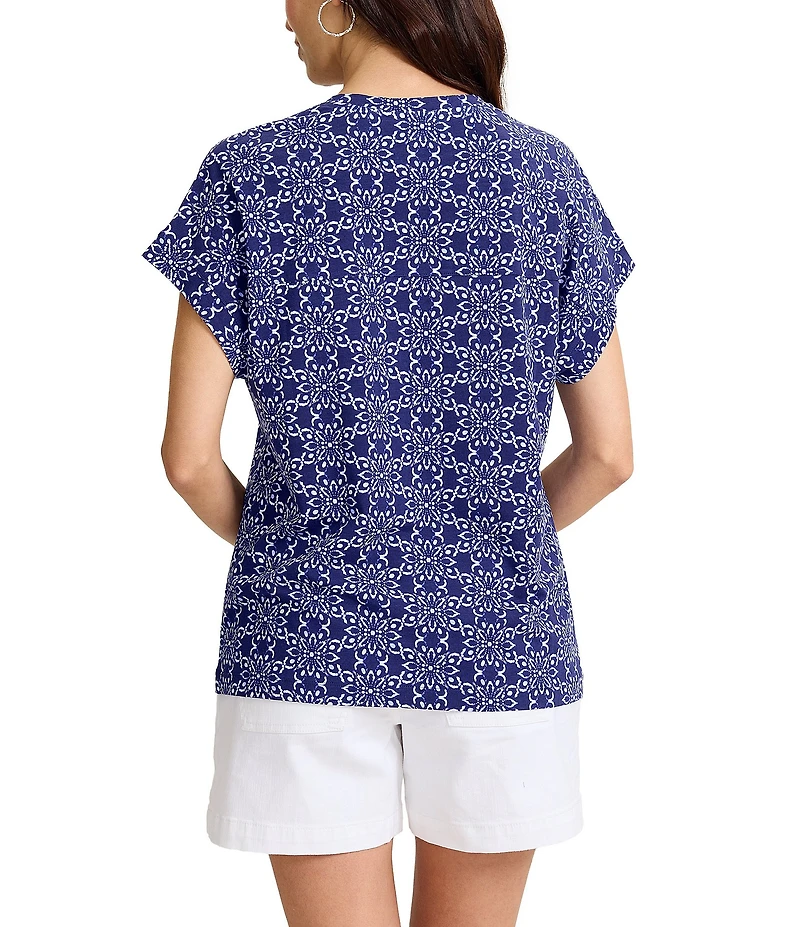 Tommy Bahama Kauai Coastal Tiles V-Neck Cap Sleeve Tee