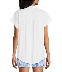 Tommy Bahama Kauai Hybrid Solid Stretch Jersey Camp Collar Short Sleeve Button Front Shirt