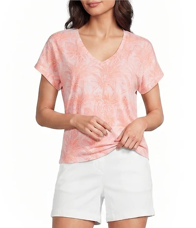 Tommy Bahama Kauai Palm Bay V-Neck Short Rolled Cuff Sleeve Tee