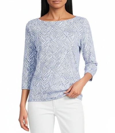 Tommy Bahama Knit Ashby Isles Porto Fronds Boat Neck 3/4 Sleeve Top