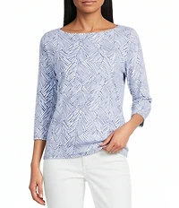 Tommy Bahama Knit Ashby Isles Porto Fronds Boat Neck 3/4 Sleeve Top