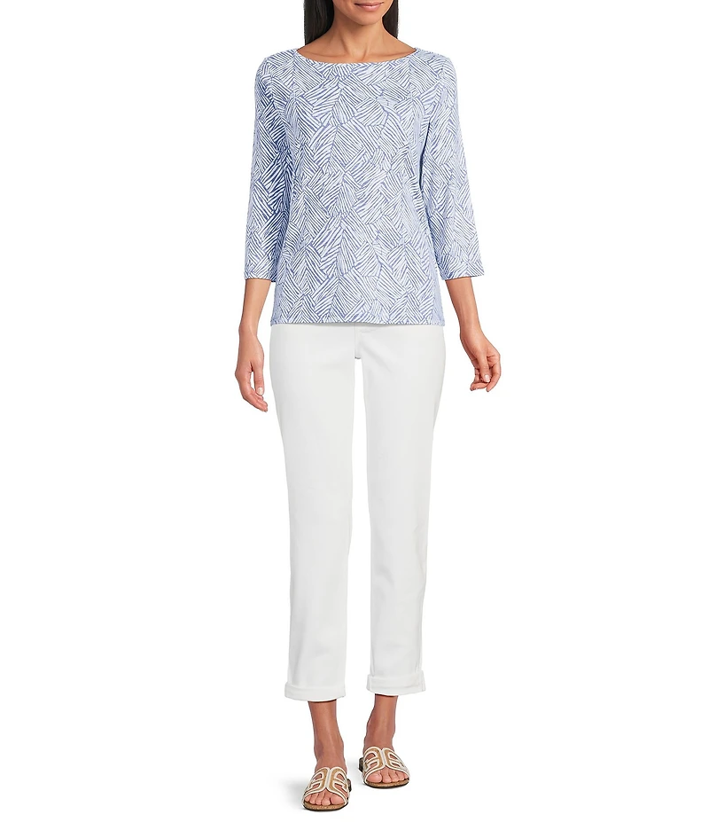 Tommy Bahama Knit Ashby Isles Porto Fronds Boat Neck 3/4 Sleeve Top