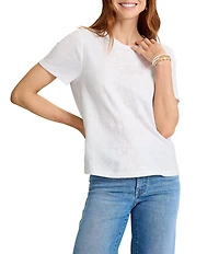 Tommy Bahama Knit Noble Pineapple Embroidered Tonal Scoop Neck Short Sleeve Tee