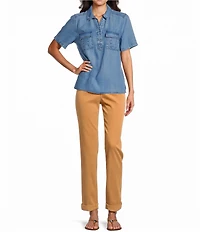 Tommy Bahama Leila Sunwashed Twill Mid Rise Ankle Length Boyfriend Jeans