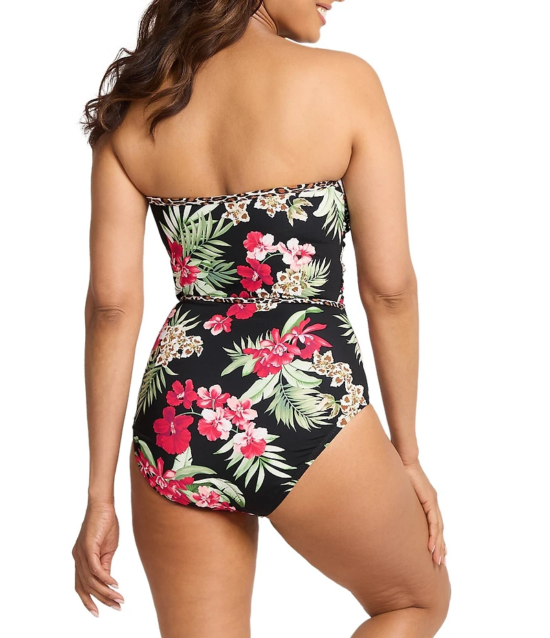 Tommy Bahama Lily Cat Floral Print Sweetheart Strapless Tummy Control One Piece Swimsuit