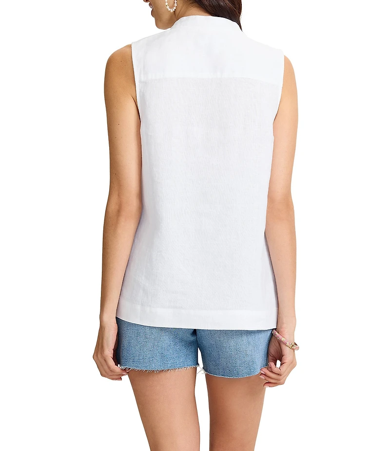 Tommy Bahama Linen Coastalina Split V-Neck Sleeveless Top