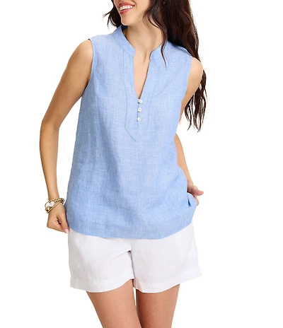 Tommy Bahama Linen Coastalina Split V-Neck Sleeveless Top