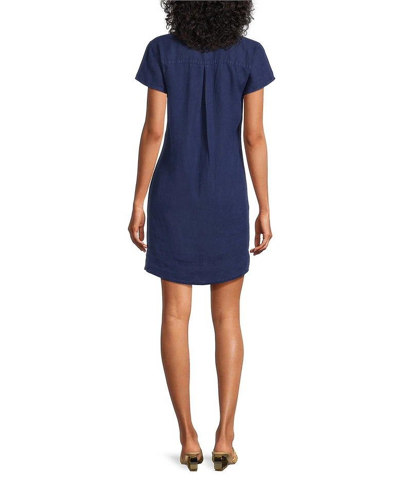 Tommy Bahama Linen Blend Johnny Collar Short Sleeve Side Pocket Shirt Dress