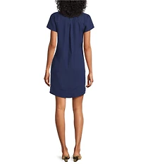 Tommy Bahama Linen Blend Johnny Collar Short Sleeve Side Pocket Shirt Dress