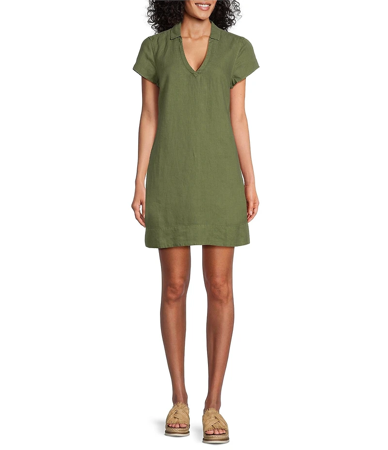 Tommy Bahama Linen Blend Johnny Collar Short Sleeve Side Pocket Shirt Dress