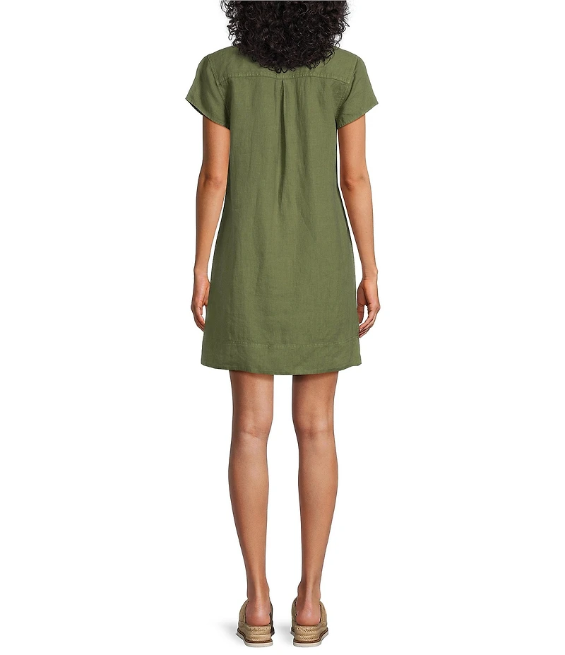 Tommy Bahama Linen Blend Johnny Collar Short Sleeve Side Pocket Shirt Dress