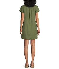 Tommy Bahama Linen Blend Johnny Collar Short Sleeve Side Pocket Shirt Dress