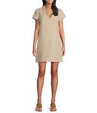Tommy Bahama Linen Blend Johnny Collar Short Sleeve Side Pocket Shirt Dress