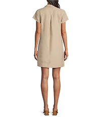 Tommy Bahama Linen Blend Johnny Collar Short Sleeve Side Pocket Shirt Dress