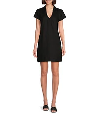 Tommy Bahama Linen Blend Johnny Collar Short Sleeve Side Pocket Shirt Dress