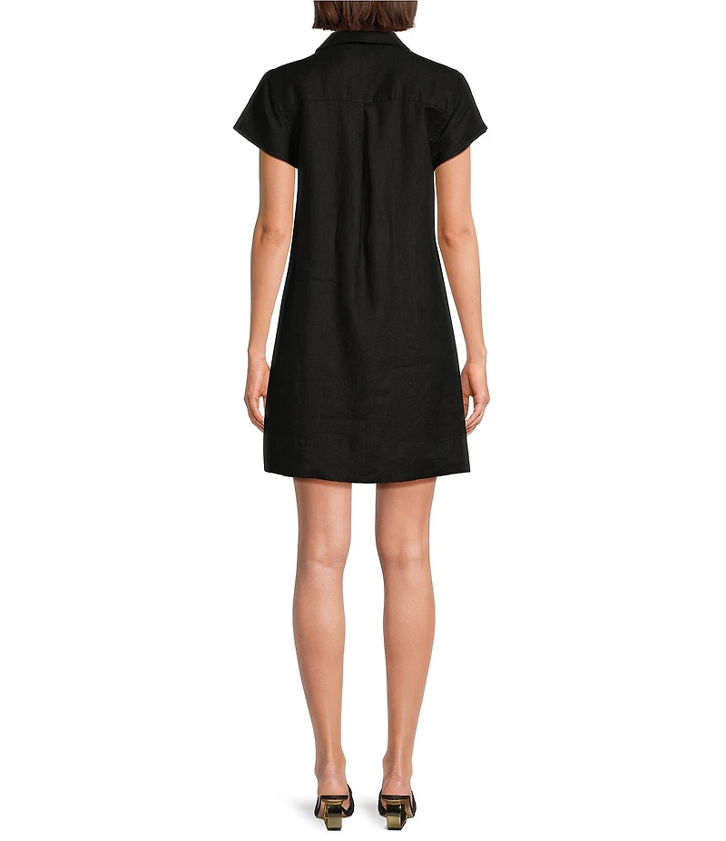 Tommy Bahama Linen Blend Johnny Collar Short Sleeve Side Pocket Shirt Dress