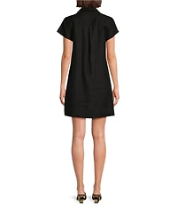 Tommy Bahama Linen Blend Johnny Collar Short Sleeve Side Pocket Shirt Dress