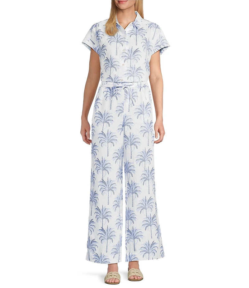 Tommy Bahama Linen Palm Point Collar Short Sleeve Button Front Shirt