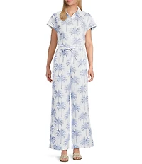 Tommy Bahama Linen Palm Point Collar Short Sleeve Button Front Shirt