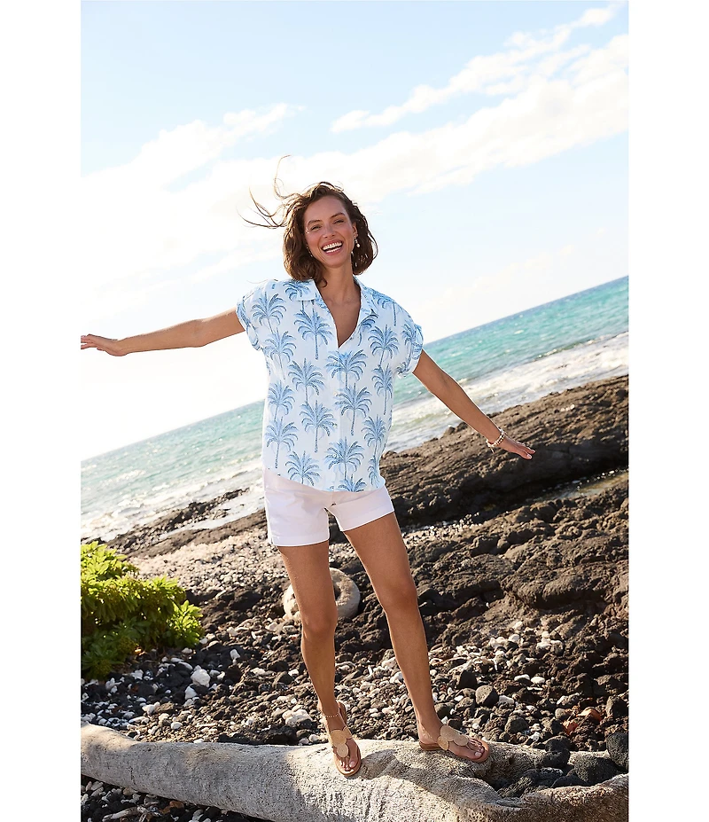 Tommy Bahama Linen Palm Point Collar Short Sleeve Button Front Shirt