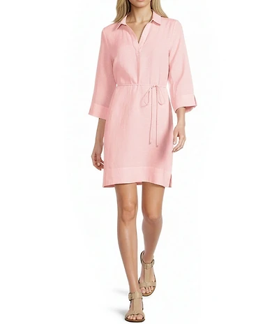 Tommy Bahama Linen Two Palms Point Collar 3/4 Sleeve Shift Dress