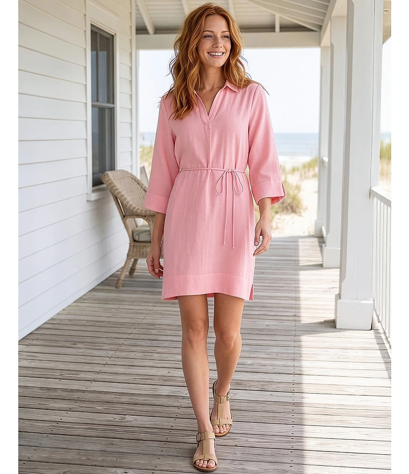 Tommy Bahama Linen Two Palms Point Collar 3/4 Sleeve Shift Dress