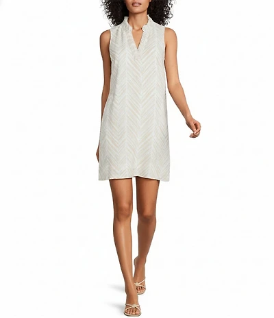 Tommy Bahama Linen Two Palms Ruffle V-Neck Sleeveless Shift Dress