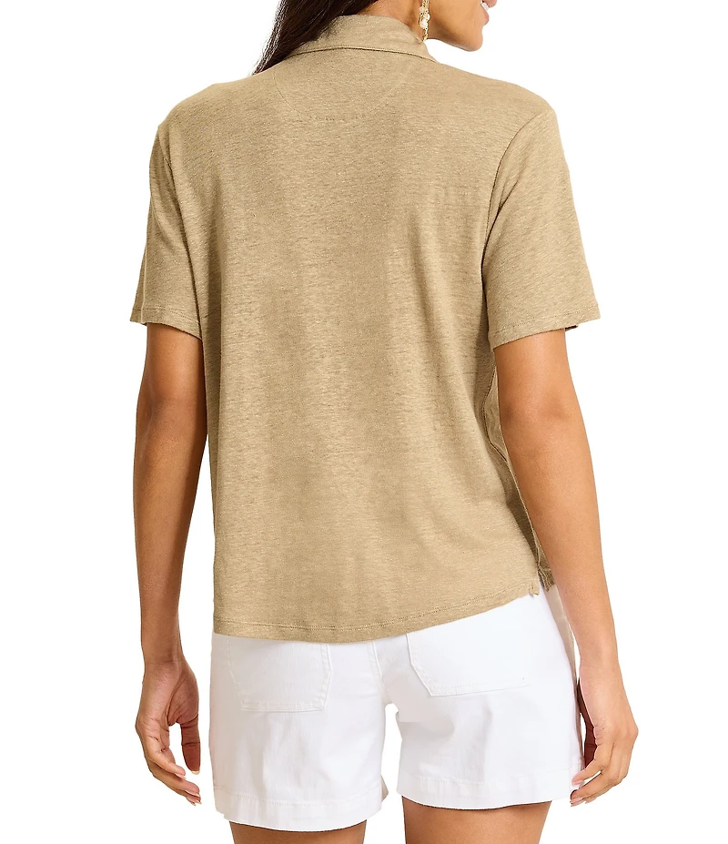 Tommy Bahama Linnea Linen Slub Notch Collar Short Sleeve Button-Front Camp Shirt