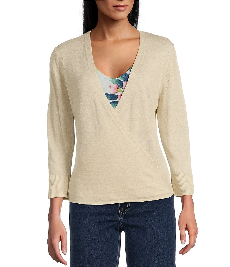 Tommy Bahama Linen Blend Open Front 3/4 Sleeve Cardigan